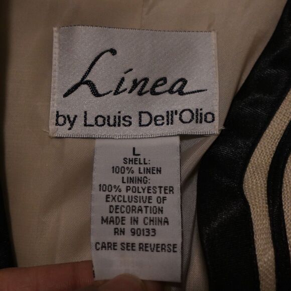 Linea Louis Dell'Olio Women Large Jacket 100% Linen Beaded Lined Tan - Picture 4 of 8